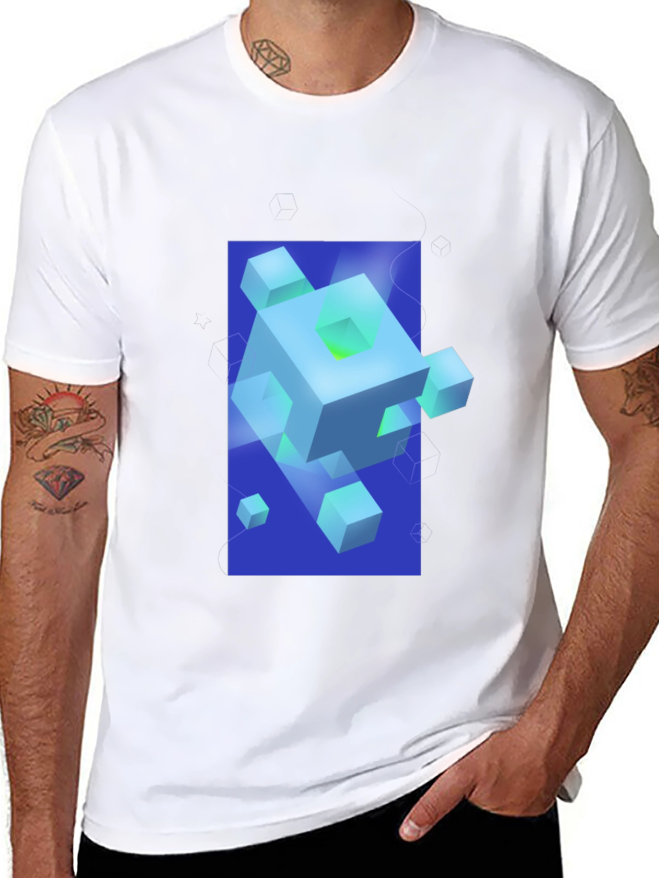 Geometric Cube Graphic Print Black T-Shirt