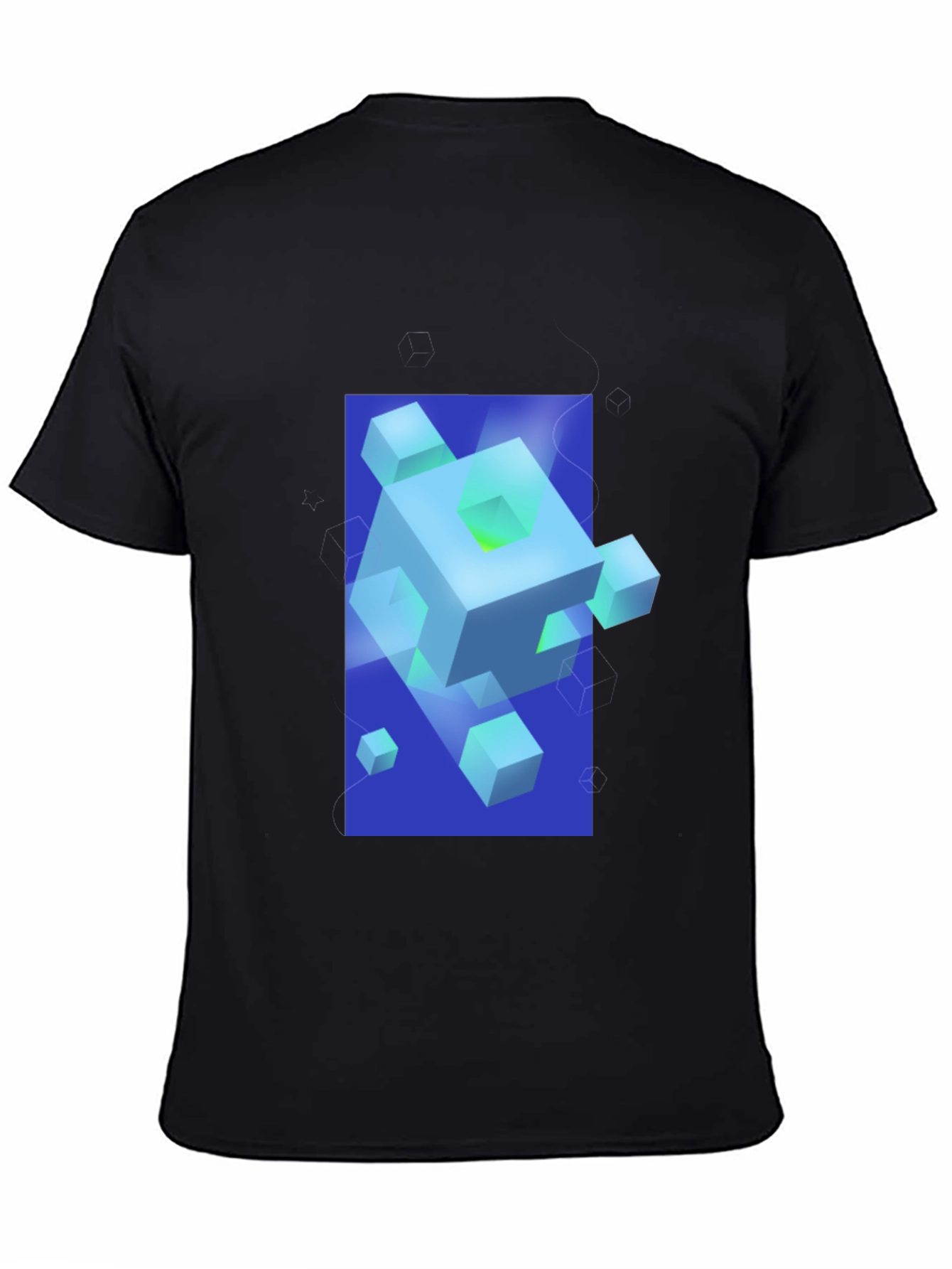 Geometric Cube Graphic Print Black T-Shirt