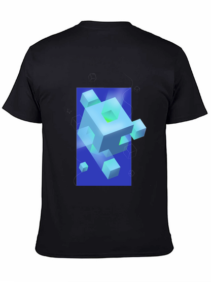 Geometric Cube Graphic Print Black T-Shirt