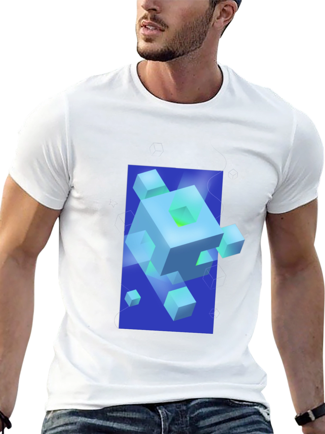 Geometric Cube Graphic Print Black T-Shirt