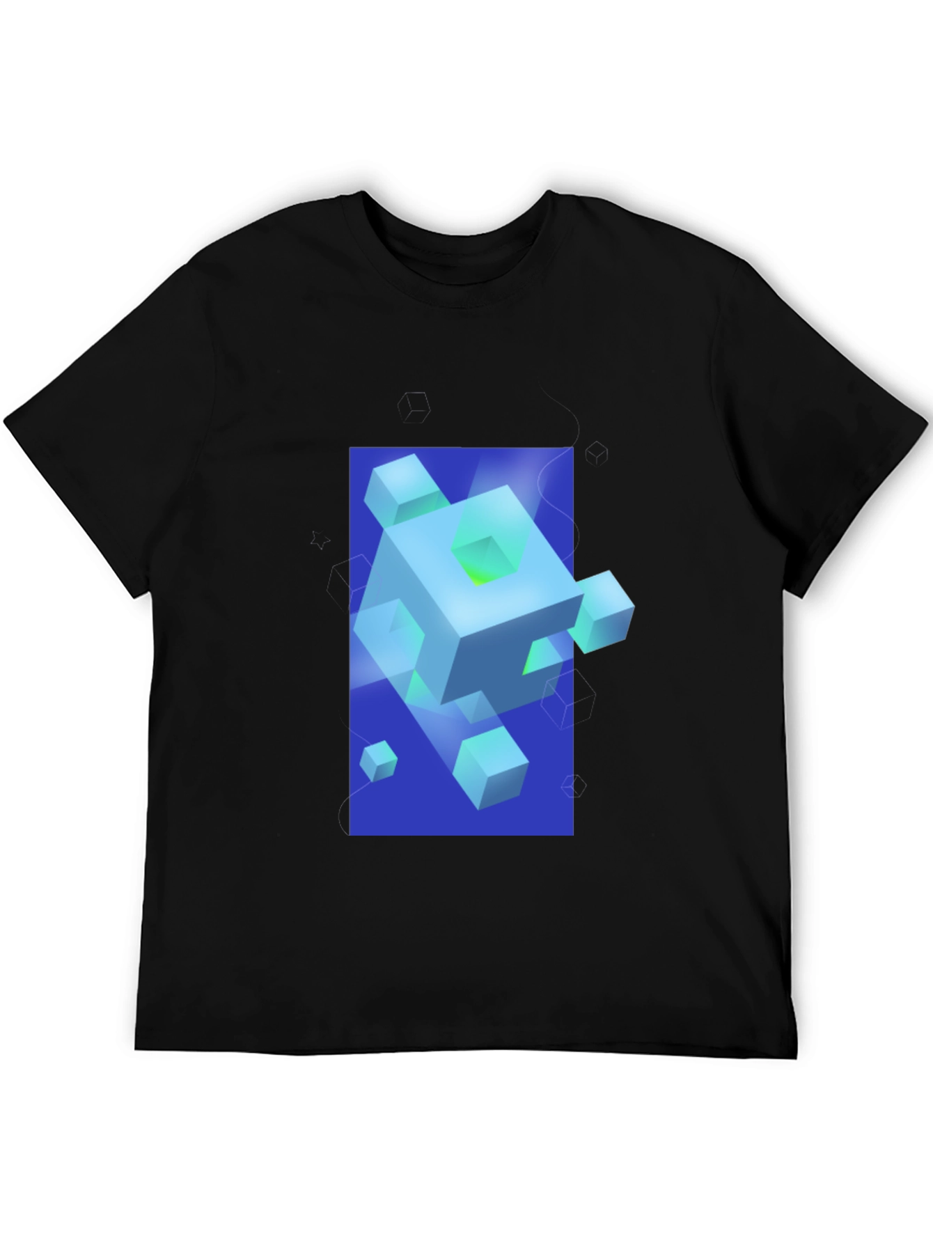 Geometric Cube Graphic Print Black T-Shirt
