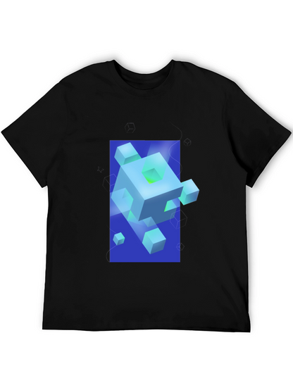 Geometric Cube Graphic Print Black T-Shirt