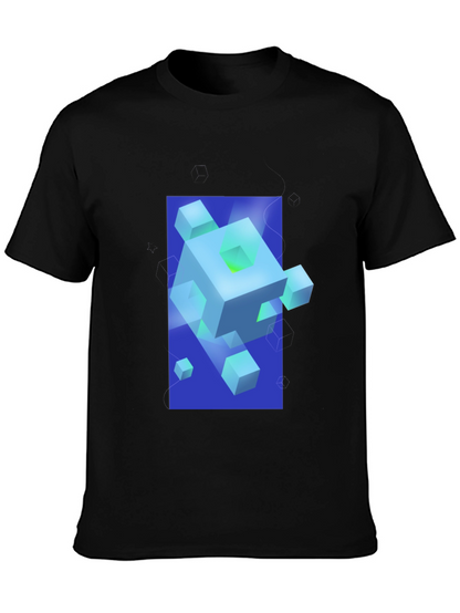 Geometric Cube Graphic Print Black T-Shirt