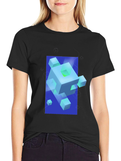 Geometric Cube Graphic Print Black T-Shirt