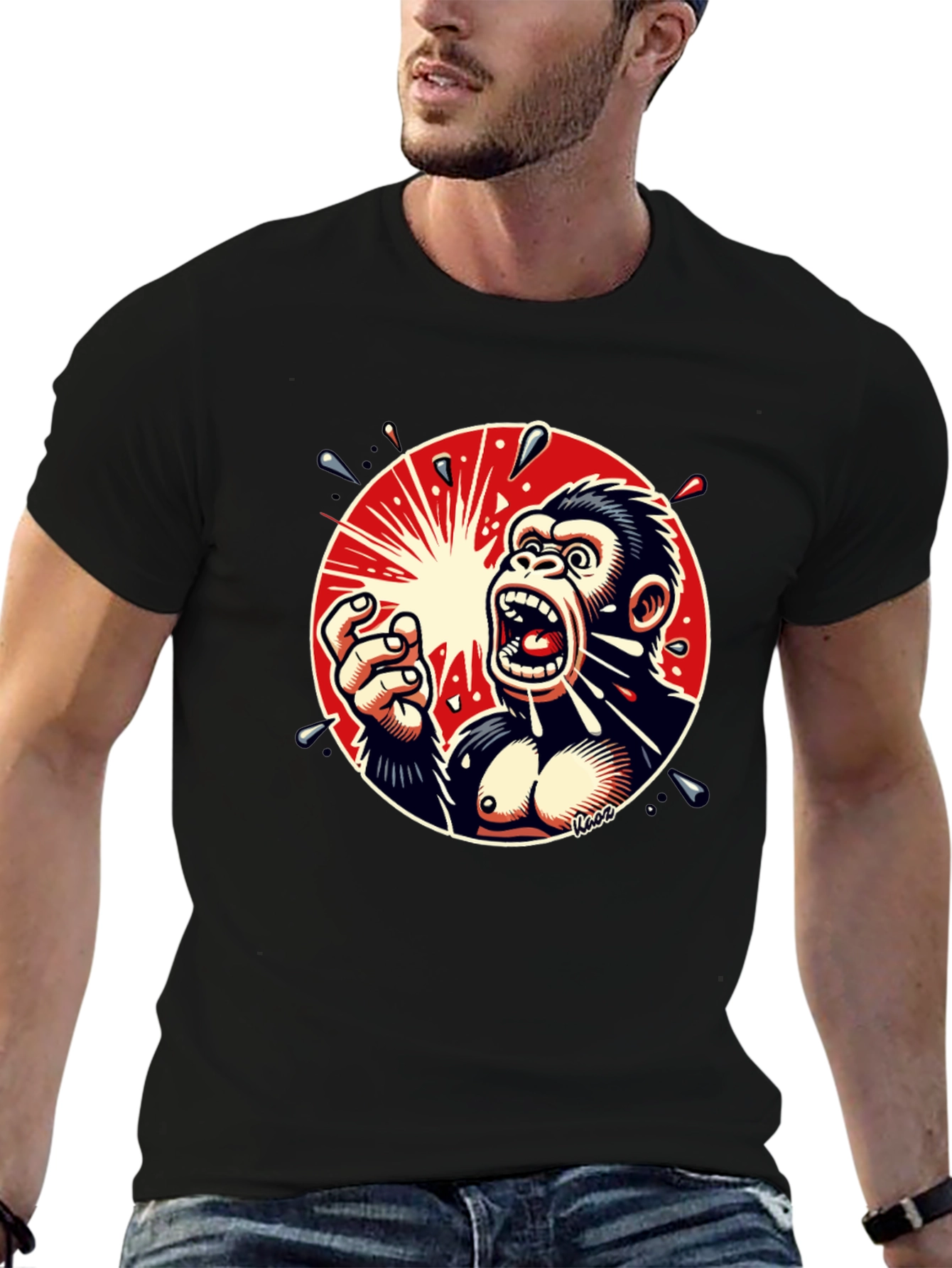 Screaming Gorilla Graphic Tee - Bold Black T-Shirt