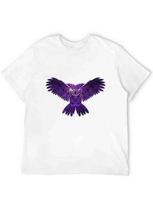 Mens Black T-Shirt with Purple Owl Design