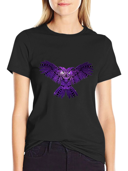 Mens Black T-Shirt with Purple Owl Design