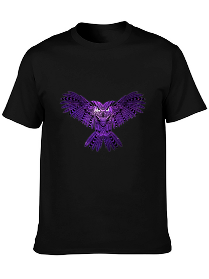 Mens Black T-Shirt with Purple Owl Design