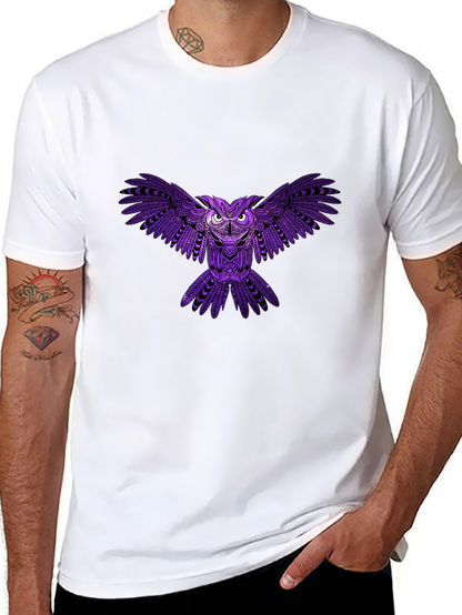 Mens Black T-Shirt with Purple Owl Design