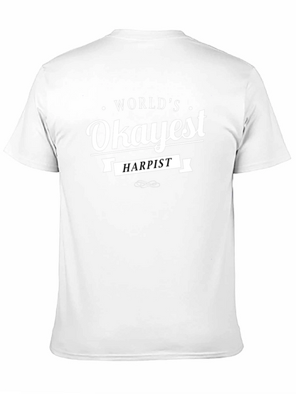 Worlds Okayest Harpist Black Graphic T-Shirt