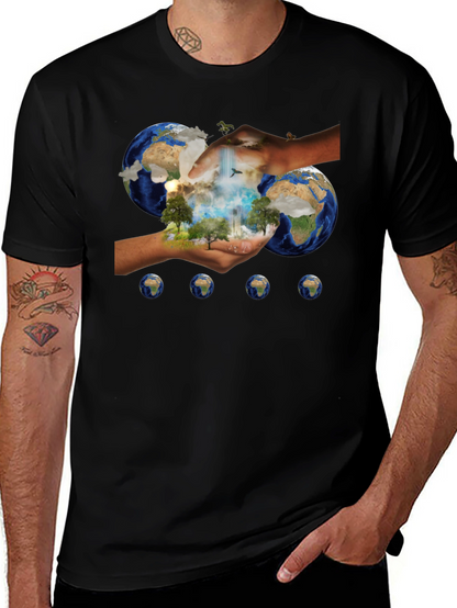 Earth In Hands Graphic Black Tee