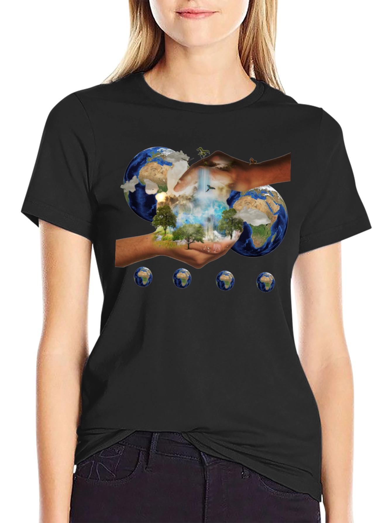 Earth In Hands Graphic Black Tee