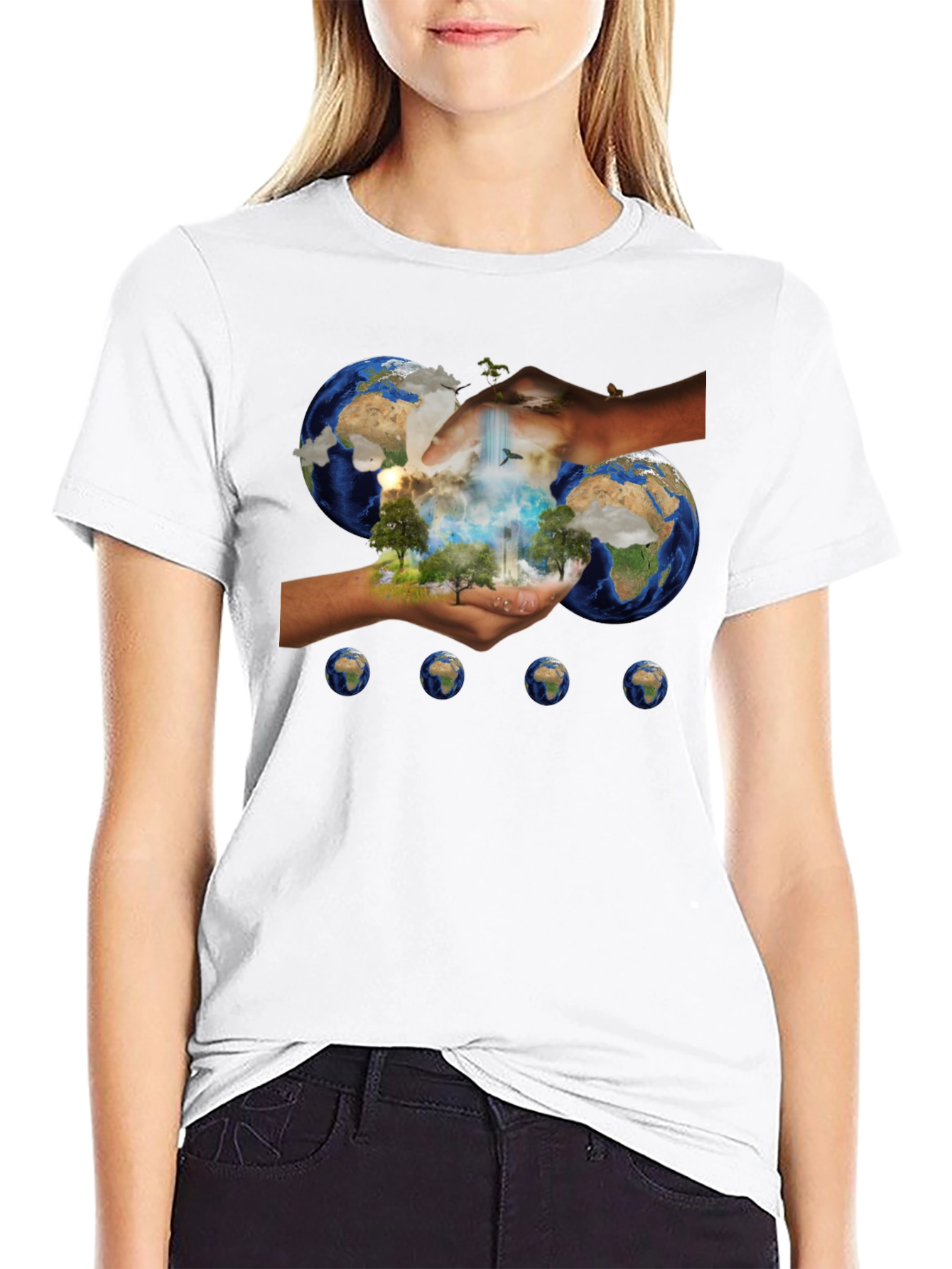 Earth In Hands Graphic Black Tee