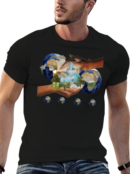 Earth In Hands Graphic Black Tee