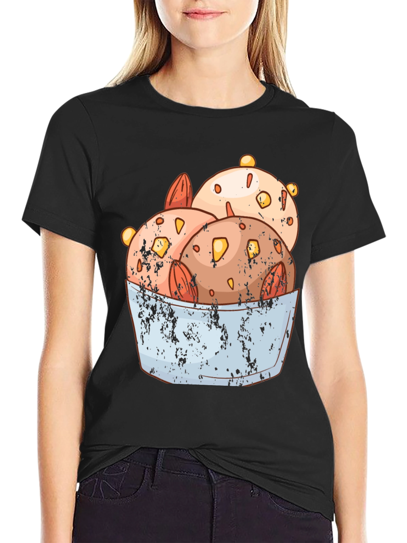 Ice Cream Bowl Graphic Tee - Black