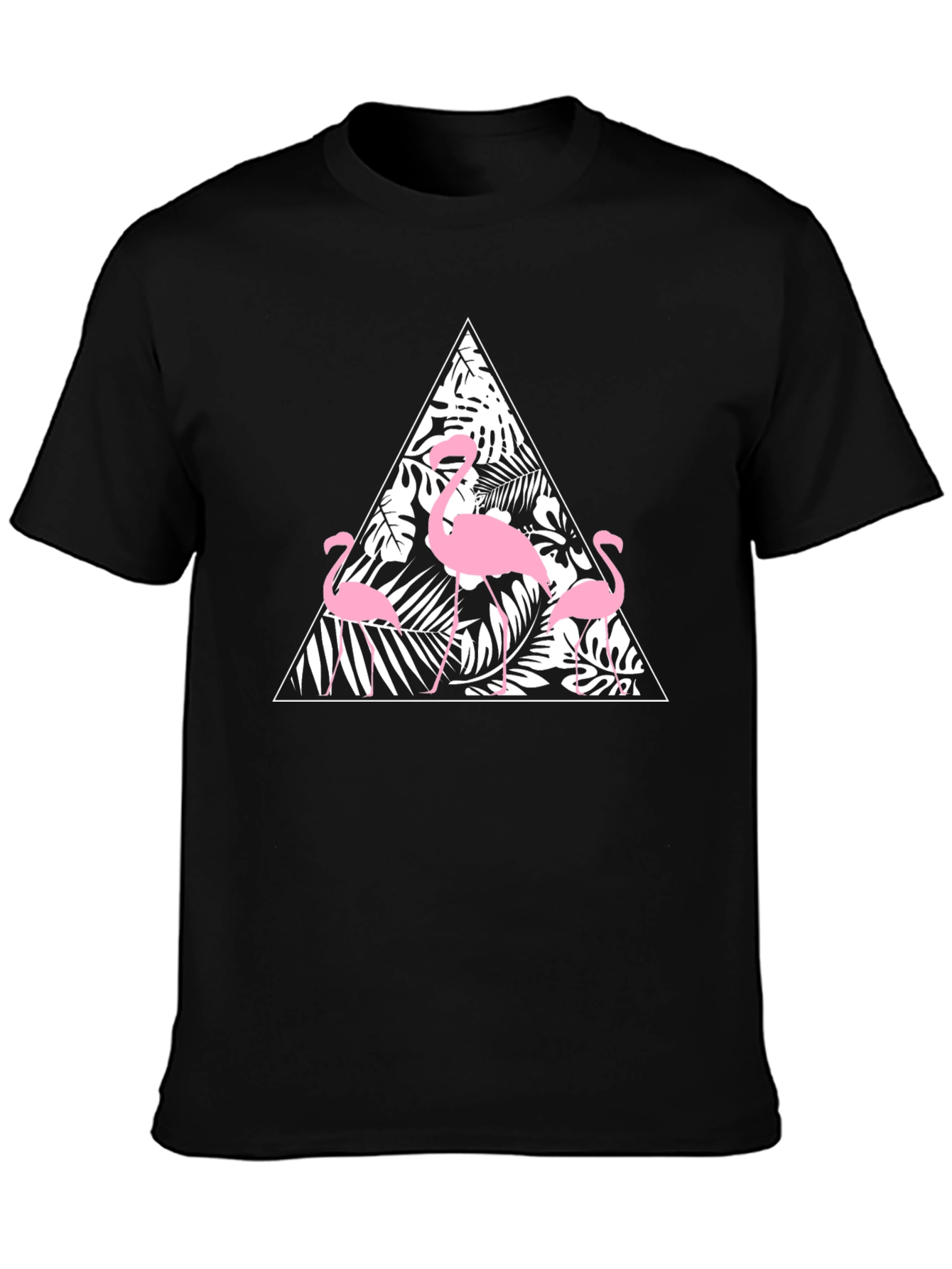 Black T-Shirt with Flamingo Triangle Design