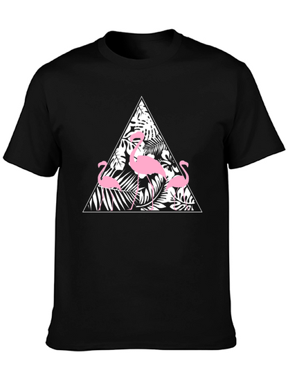 Black T-Shirt with Flamingo Triangle Design