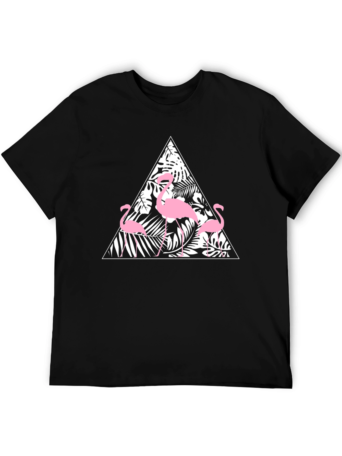 Black T-Shirt with Flamingo Triangle Design