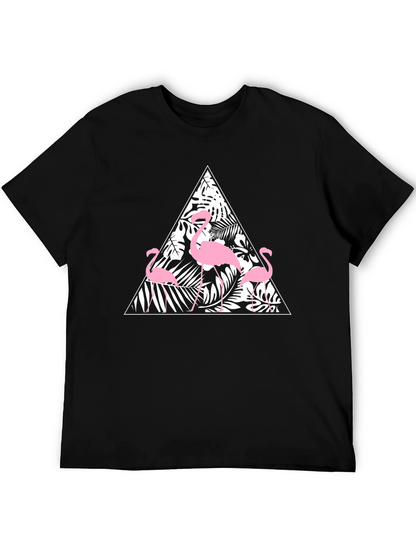 Black T-Shirt with Flamingo Triangle Design