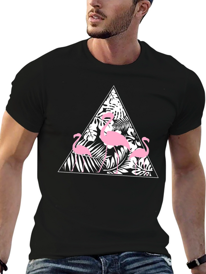 Black T-Shirt with Flamingo Triangle Design