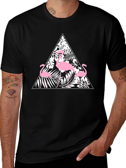 Black T-Shirt with Flamingo Triangle Design