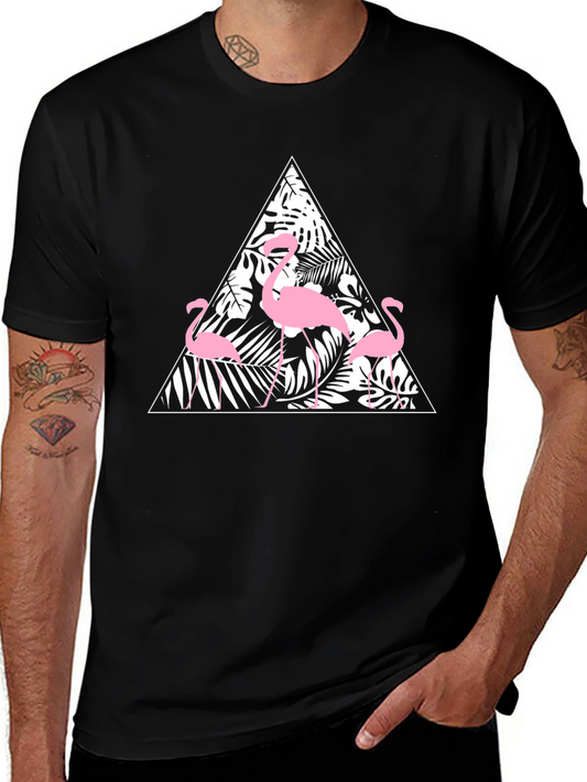 Black T-Shirt with Flamingo Triangle Design