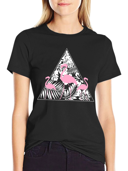 Black T-Shirt with Flamingo Triangle Design
