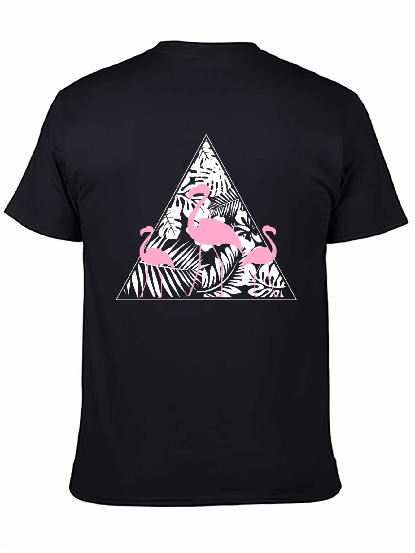 Black T-Shirt with Flamingo Triangle Design