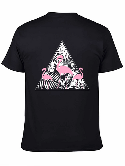 Black T-Shirt with Flamingo Triangle Design
