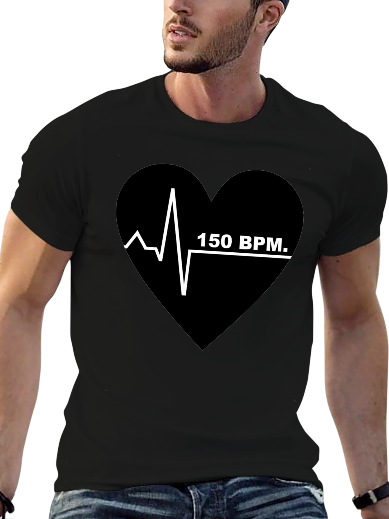 150 BPM Heartbeat T-Shirt - Black Graphic Tee