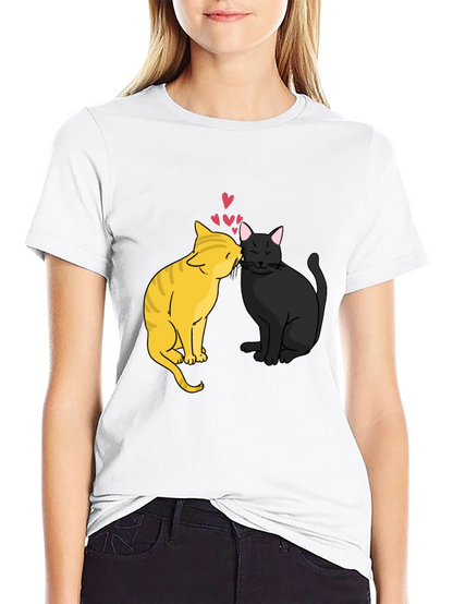Cats in Love Graphic Tee - Black