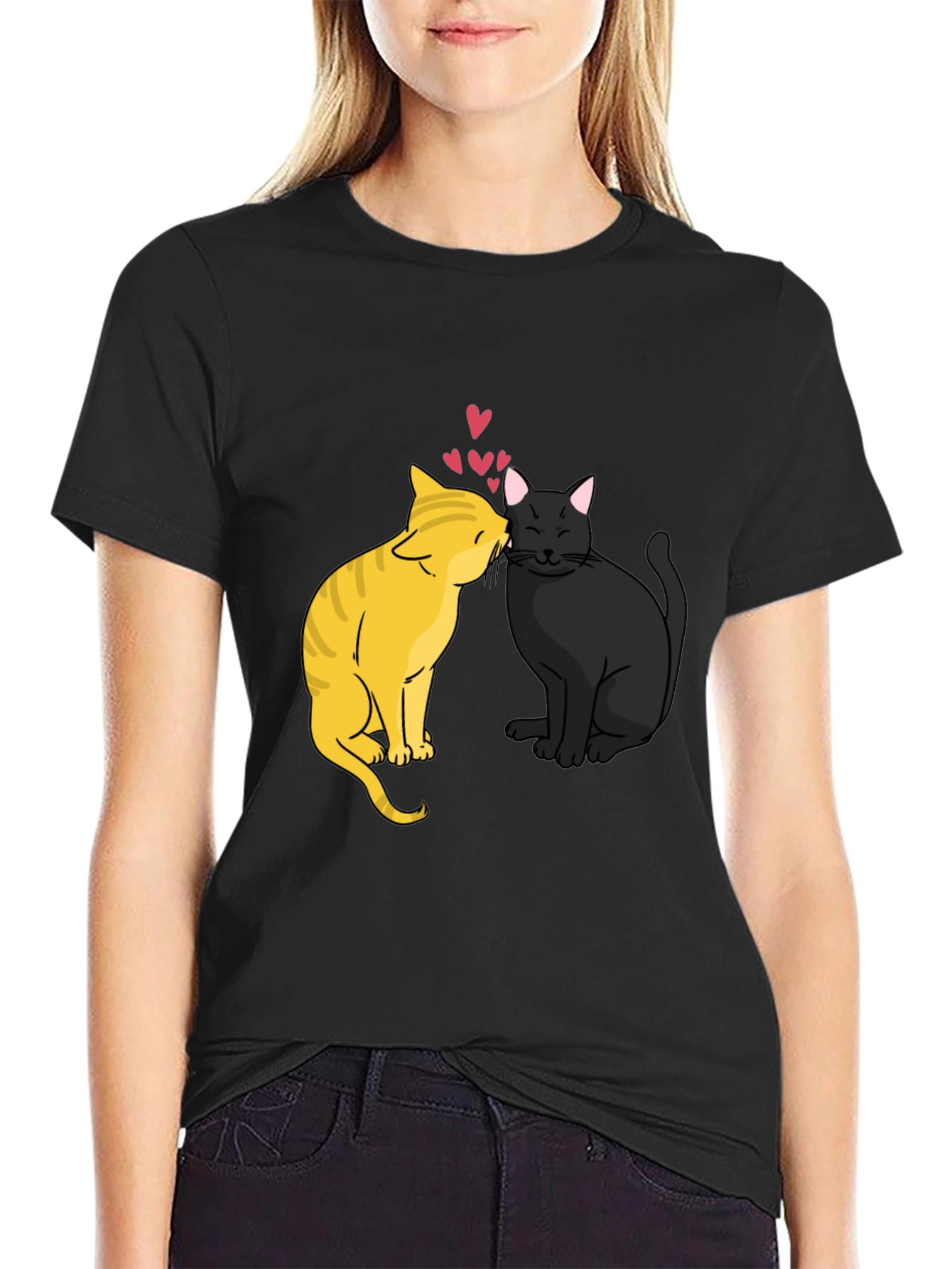 Cats in Love Graphic Tee - Black