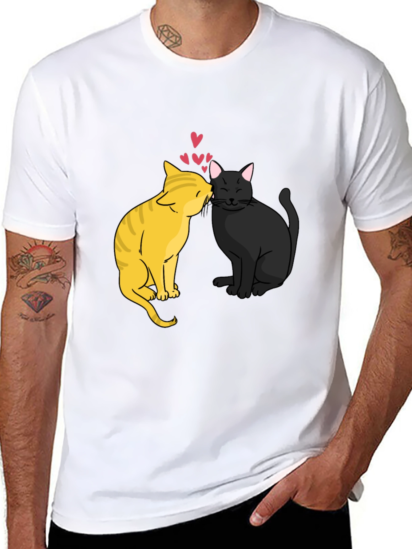 Cats in Love Graphic Tee - Black