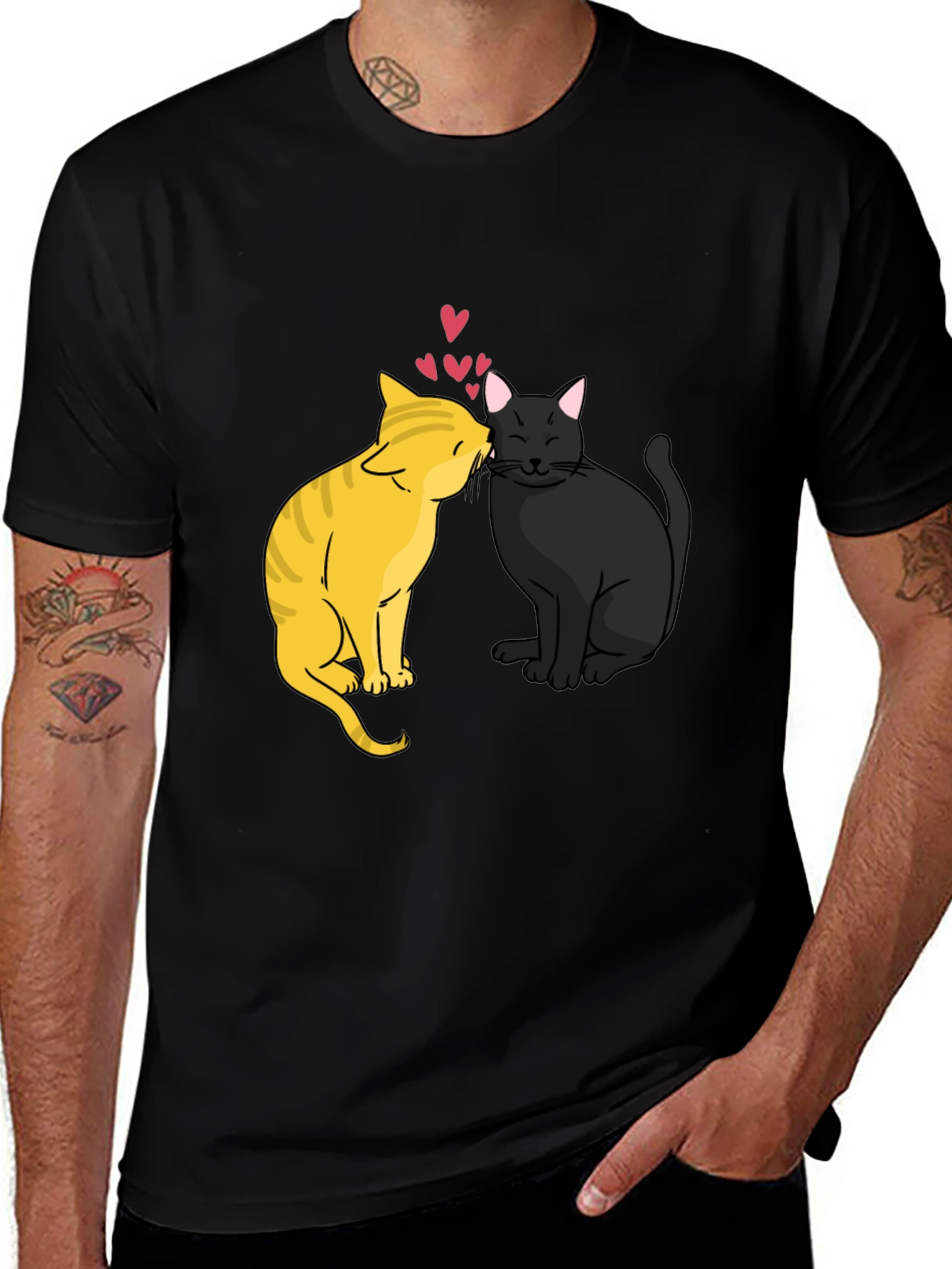 Cats in Love Graphic Tee - Black