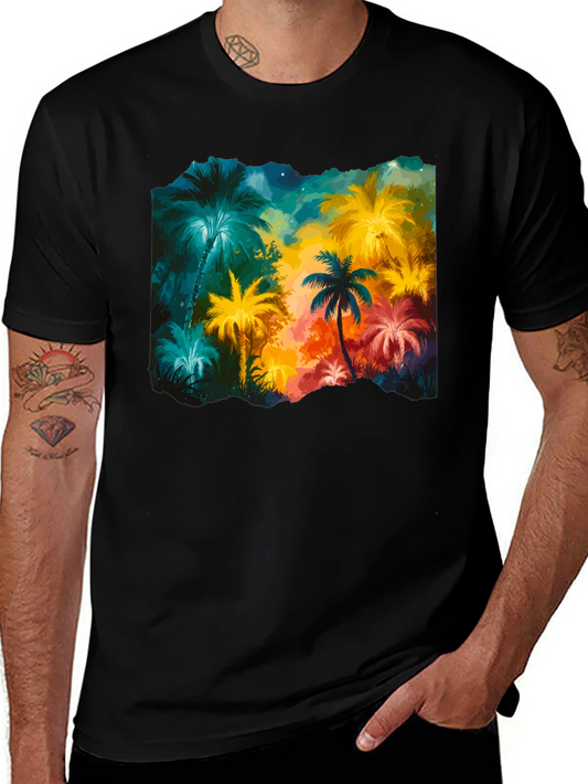 Tropical Palm Tree Graphic Tee - Vivid Colors