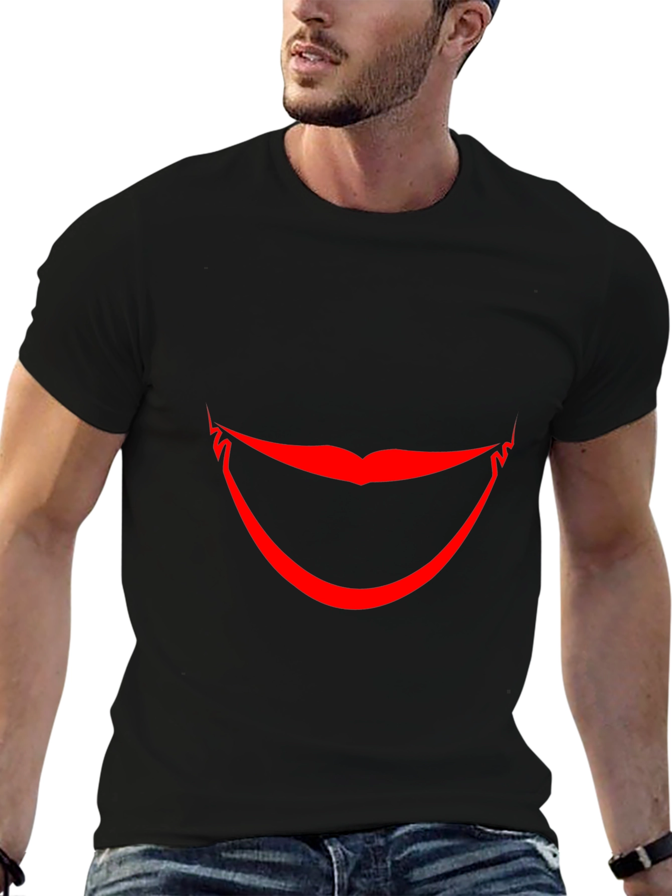 Red Smile Graphic Black T-Shirt