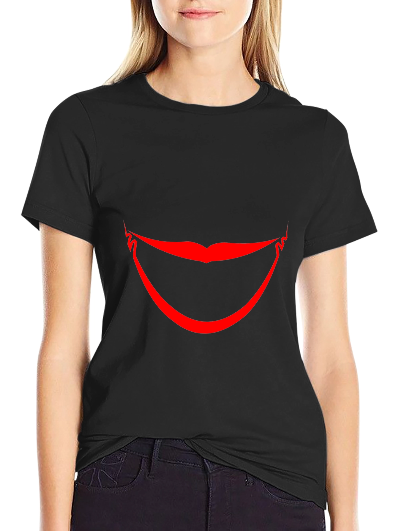 Red Smile Graphic Black T-Shirt