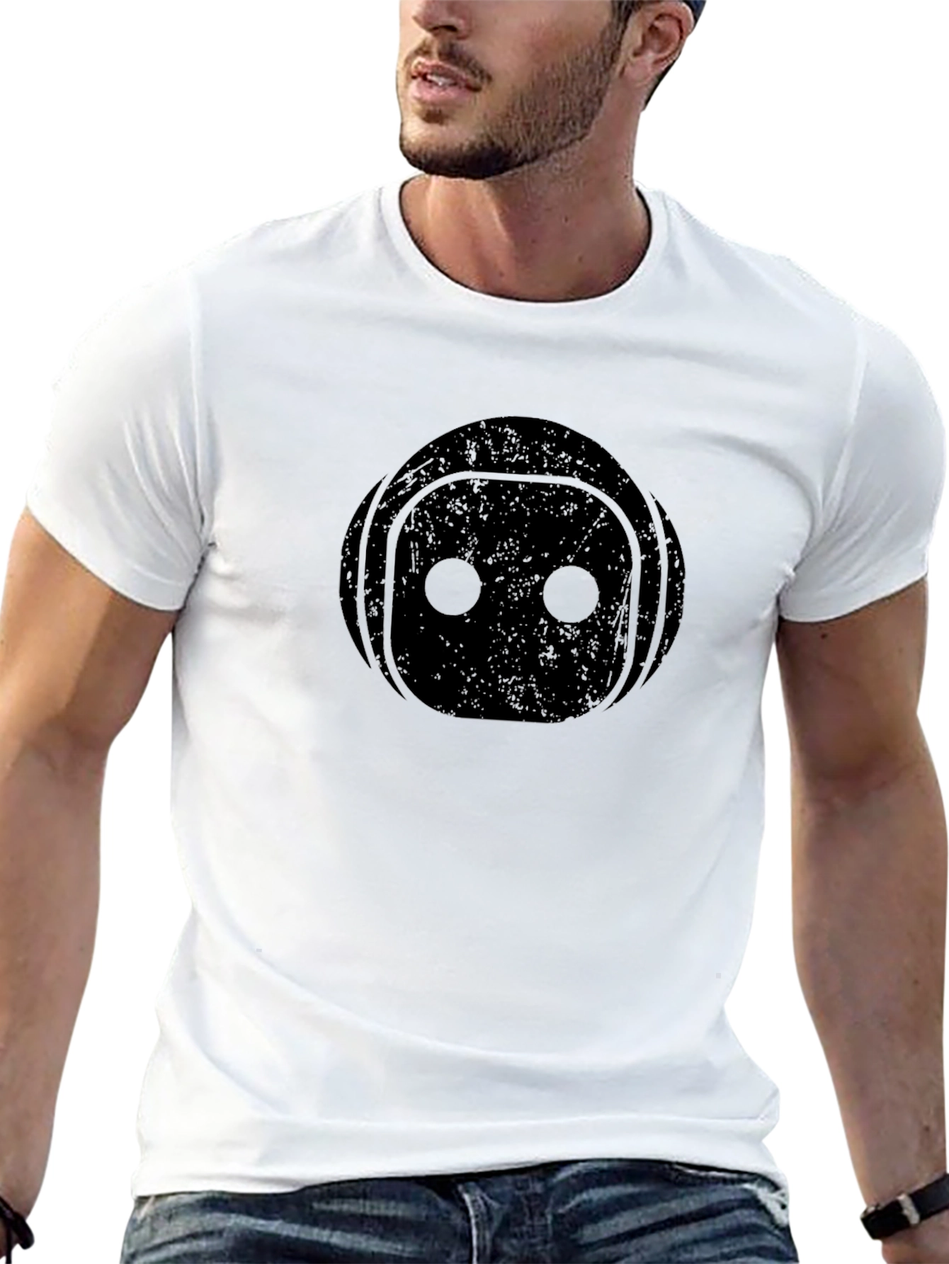Black Robot Face Graphic T-Shirt