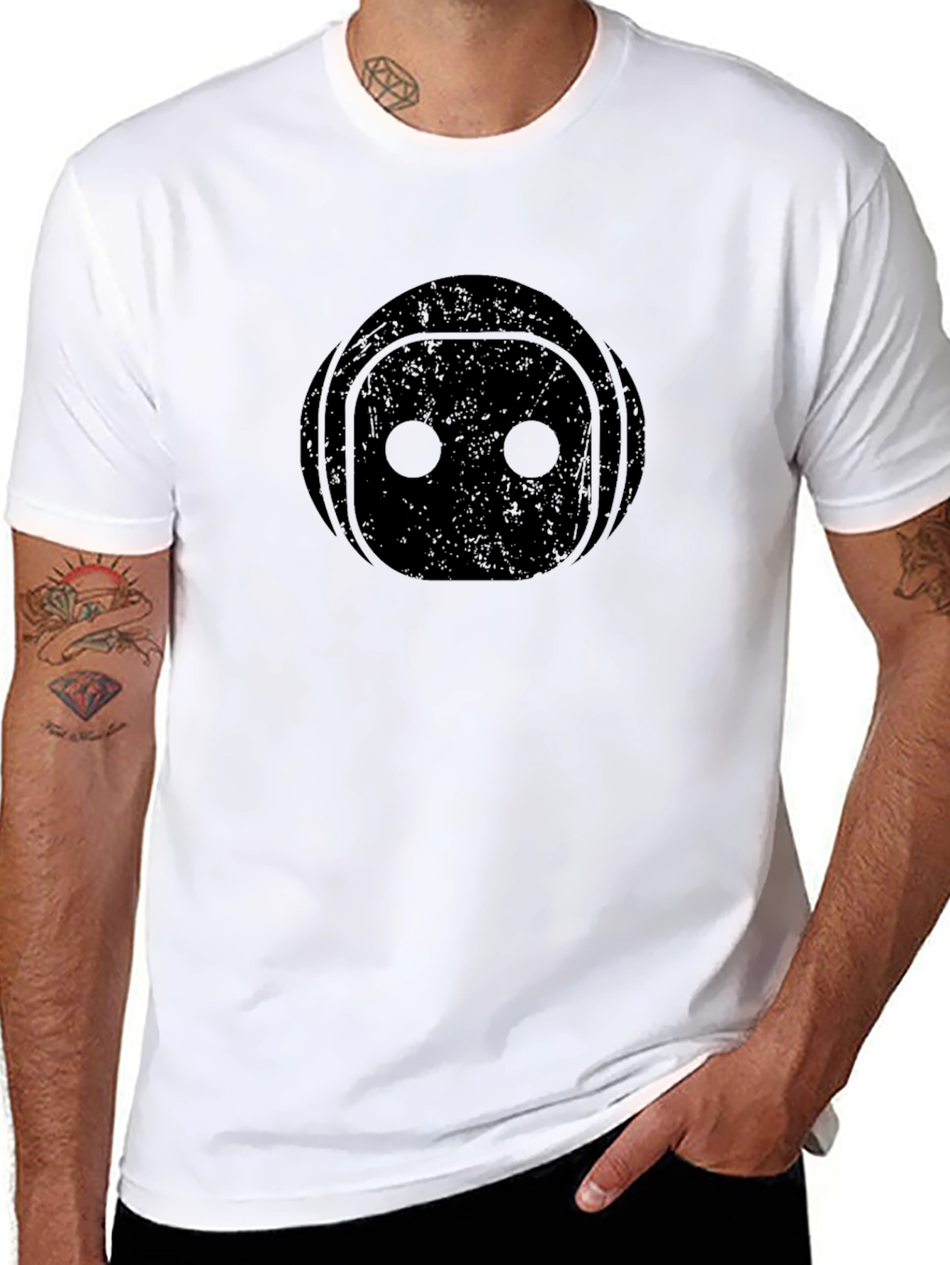 Black Robot Face Graphic T-Shirt