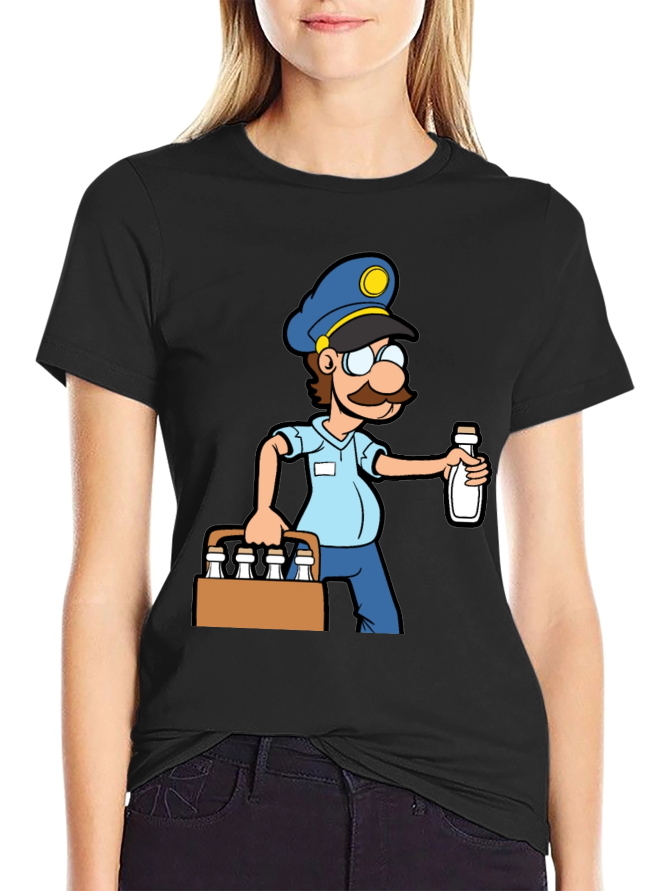 Cartoon Milkman Graphic Tee - Black