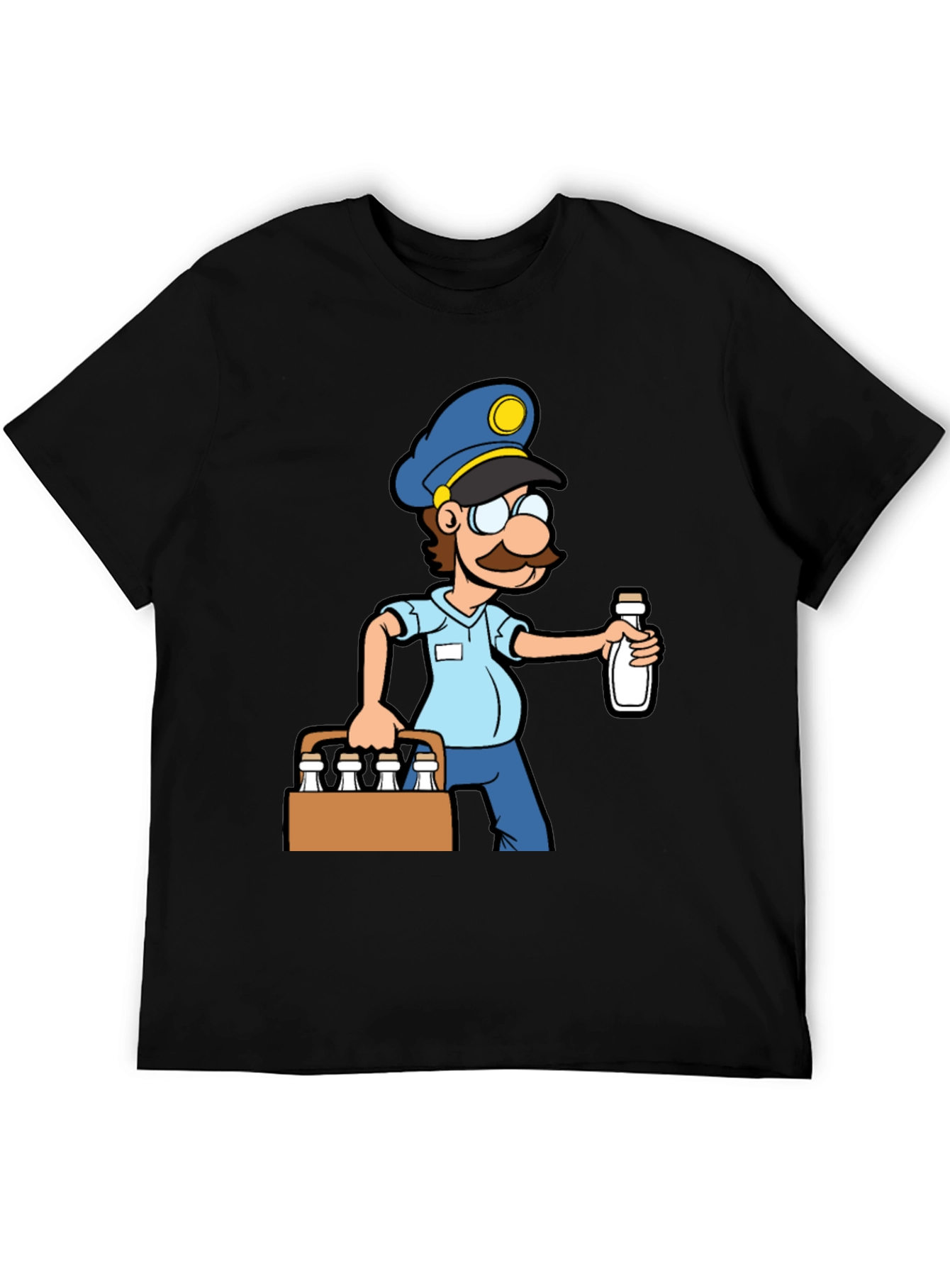 Cartoon Milkman Graphic Tee - Black