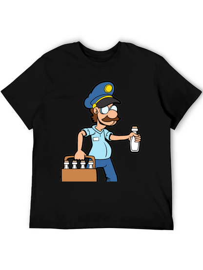 Cartoon Milkman Graphic Tee - Black