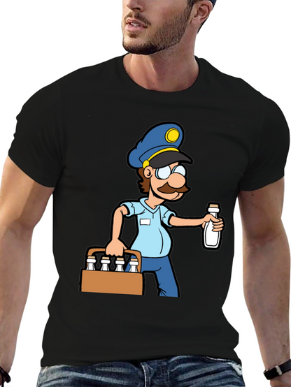 Cartoon Milkman Graphic Tee - Black