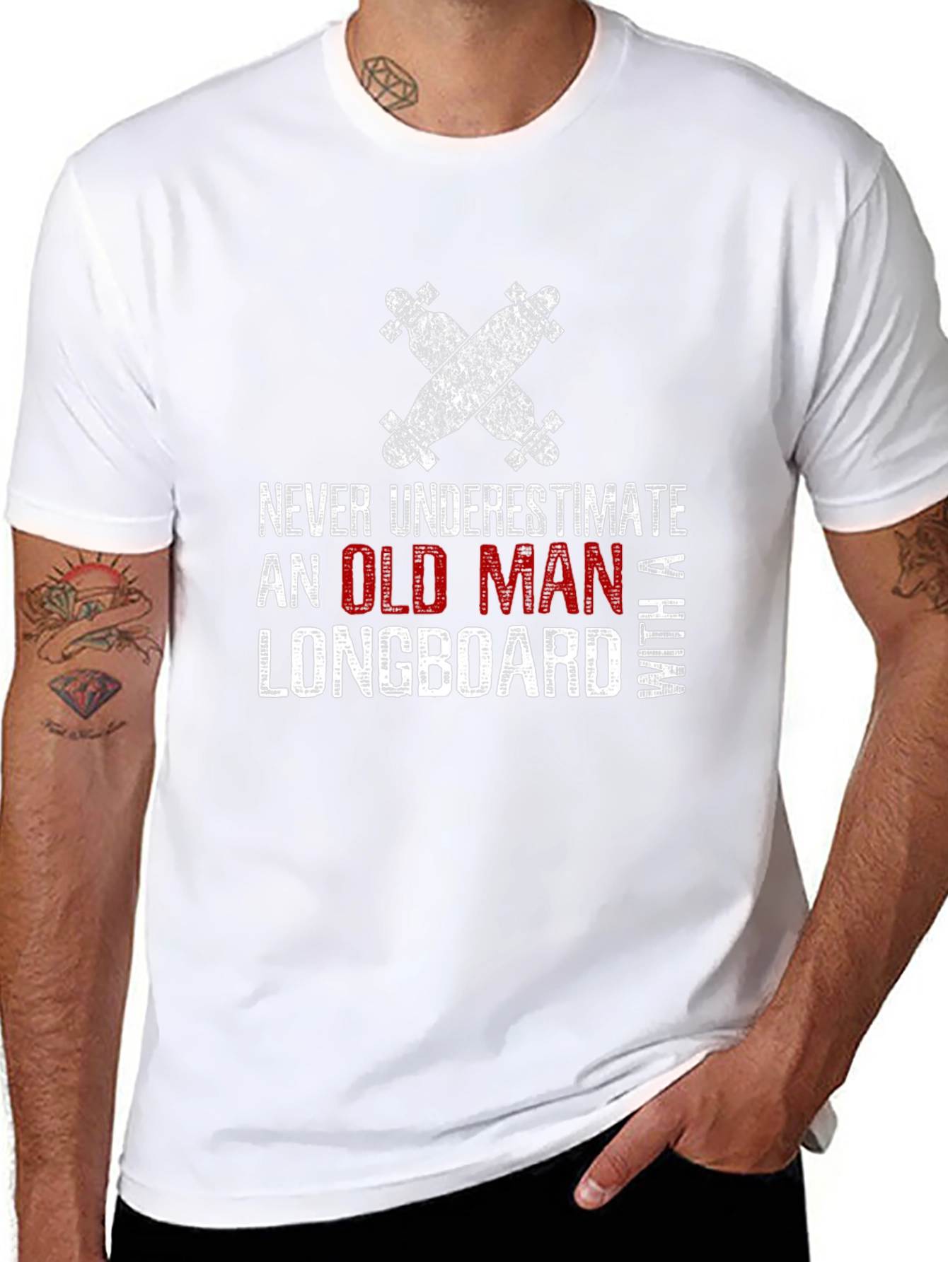 Old Man Longboard T-Shirt - Funny Skateboarder Tee