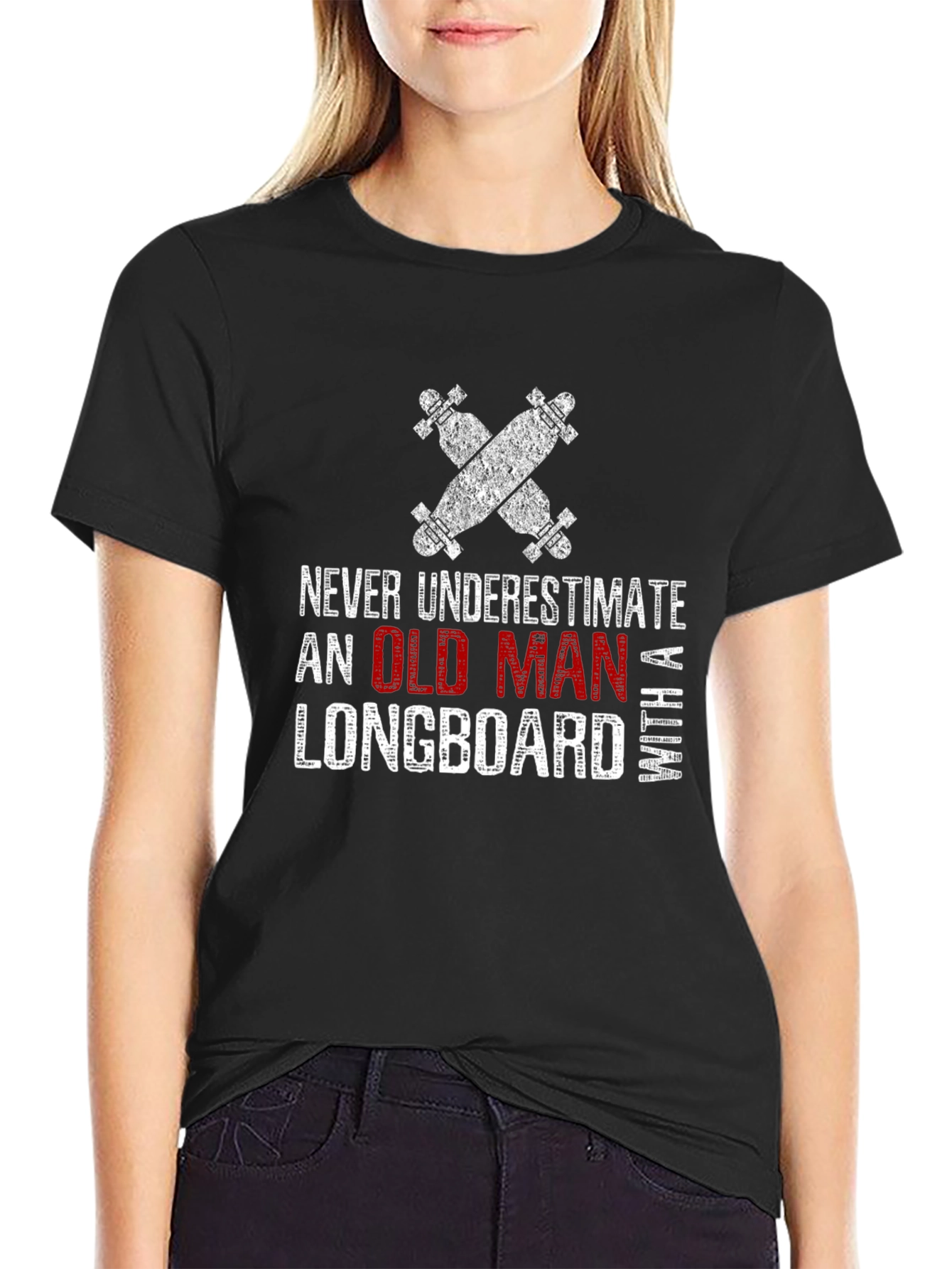 Old Man Longboard T-Shirt - Funny Skateboarder Tee