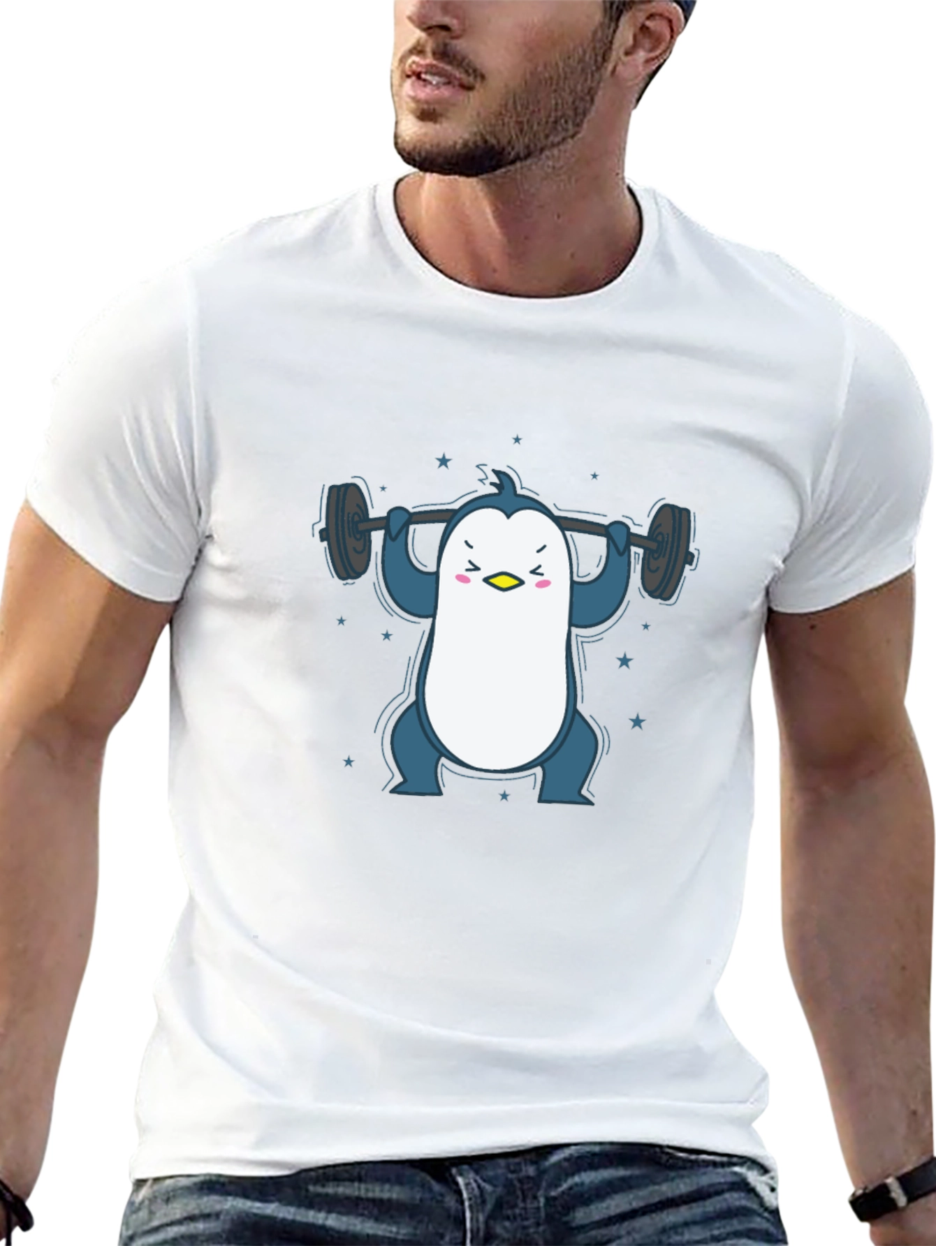 Penguin Lifting Weights Graphic Tee - Black