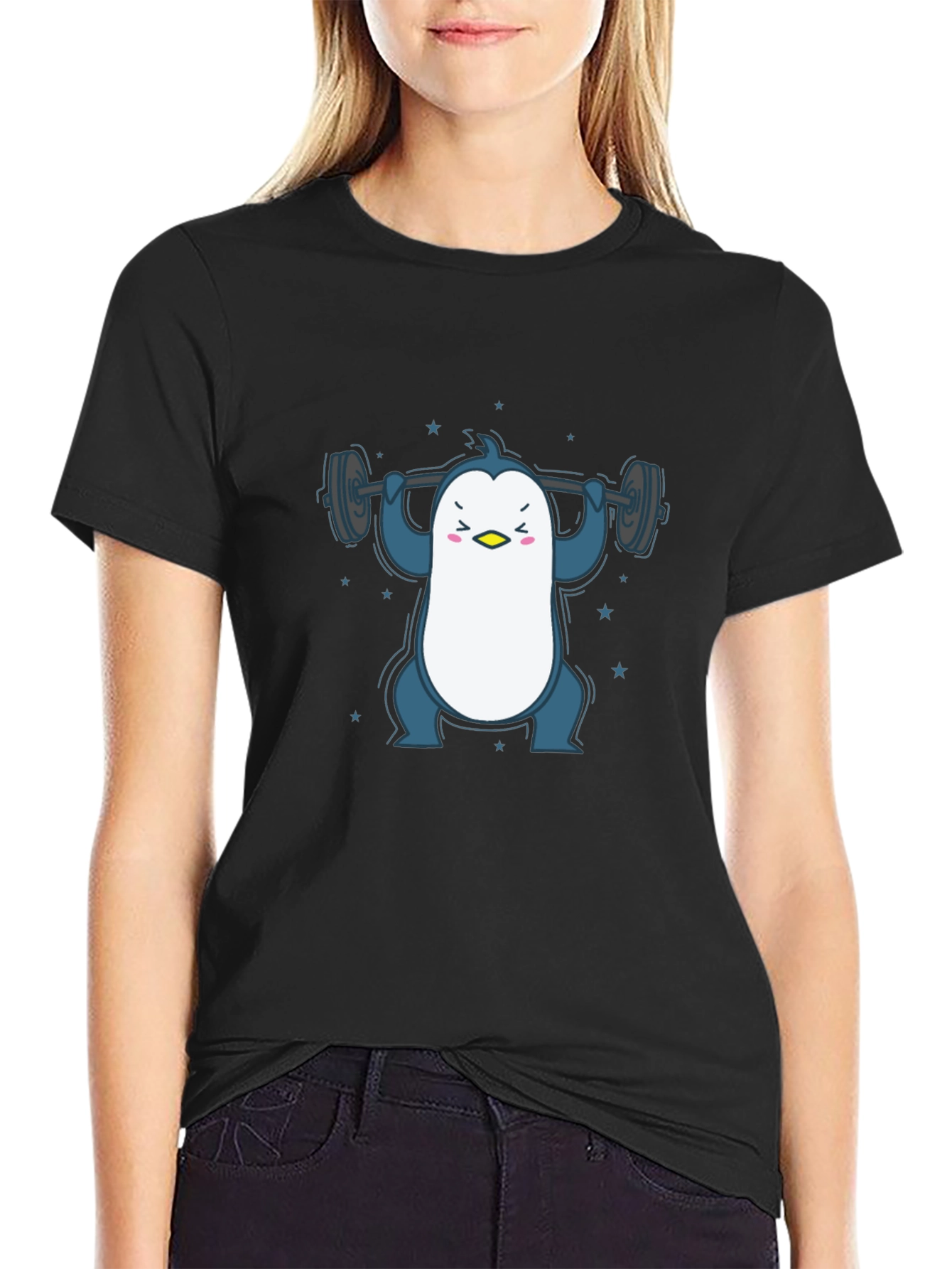 Penguin Lifting Weights Graphic Tee - Black