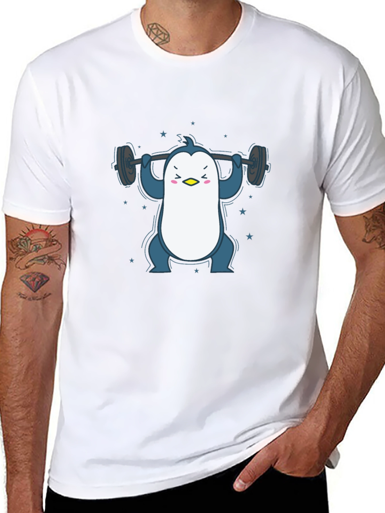 Penguin Lifting Weights Graphic Tee - Black