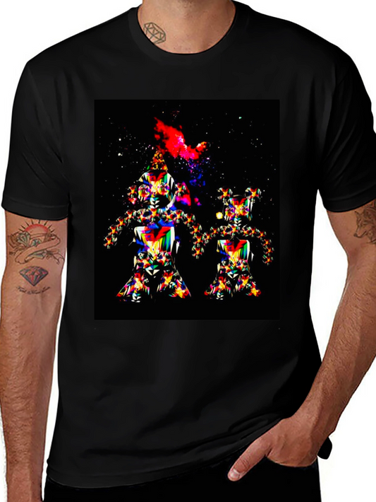 Colorful Robot Graphic Print Black T-Shirt