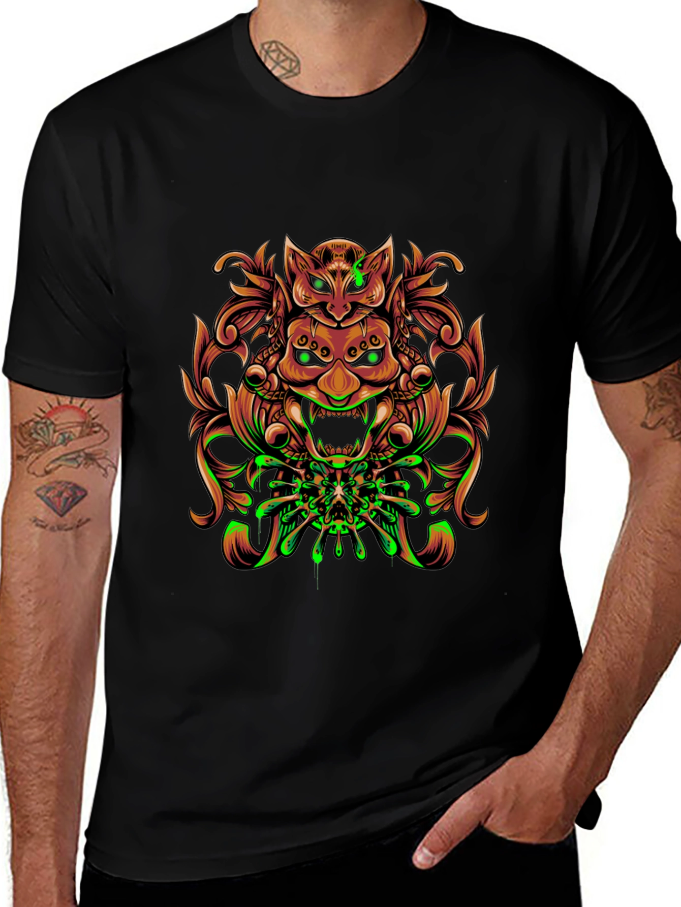 Mystic Oni Mask Graphic Tee - Unique Design